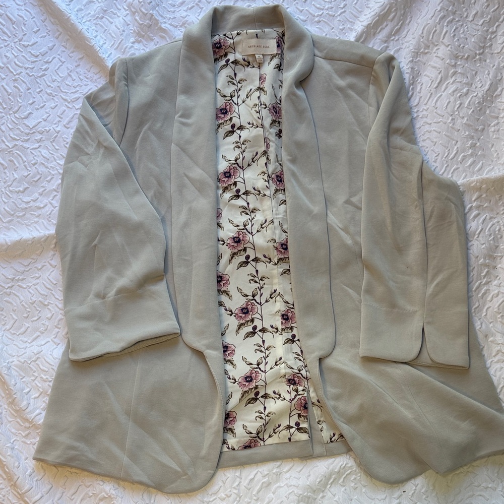 Skies Are Blue Light Tan Blazer with Floral Interior